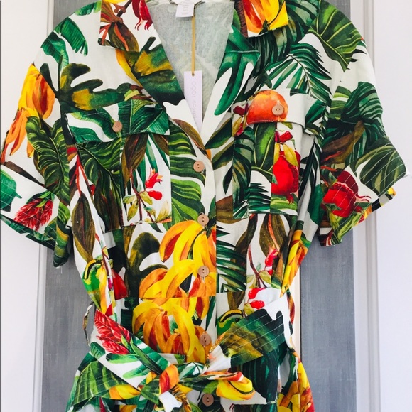 House of Harlow 1960 Linen Blend Tropical Print Mini Dress - Picture 3 of 8